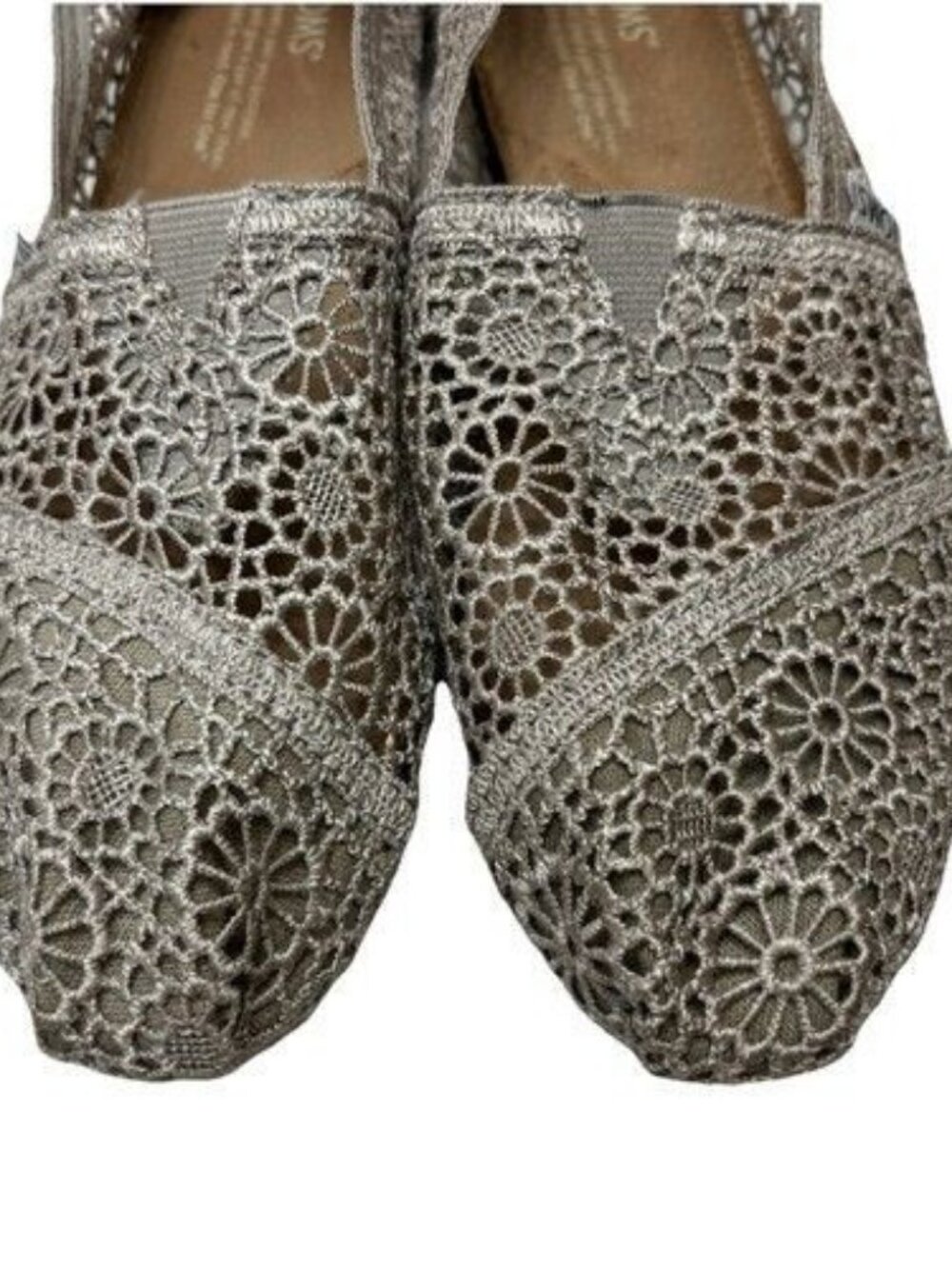 TOMS Women's Open Lace Crochet Cream/Tan Slip On Espadrilles Shoes Flats sz 7.5